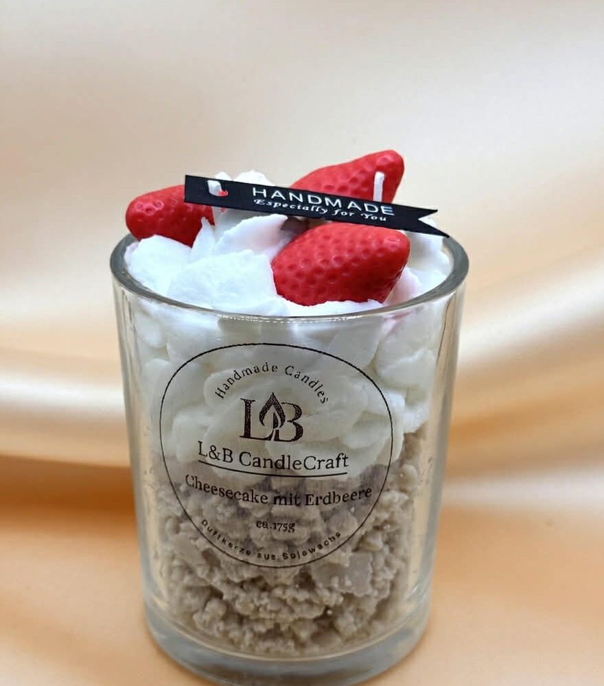 duftkerze cheesecake mit erdbeeren